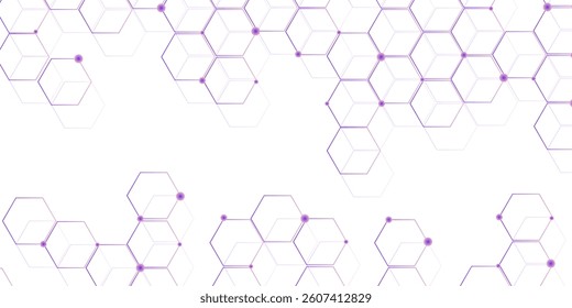 Science network pattern purple Hexagonal abstract background. Big Data Visualization structure elements . Health care and science medical pattern innovation Template design with concept Dot and lines.