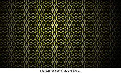 Science, technology, and computing backgrounds design. 3D yellow hexagon, honeycomb, carbon fibre, or cube line patterns. Plain geometric pattern.