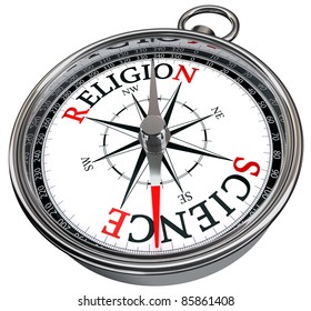 Science Versus Religion Concept Compass Isolated On White Background