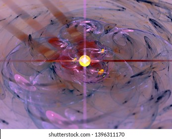 Scientific 3d Illustration Of Nuclear Energy. Collision Of Particles And Atoms. Burst Of Energy.