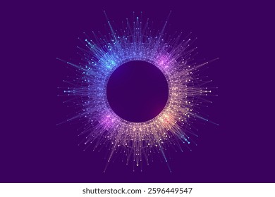 Scientific illustration quantum computer technology. Plexus fiction effect. Deep learning artificial intelligence. Big data algorithms visualization. Quantum explosion background
