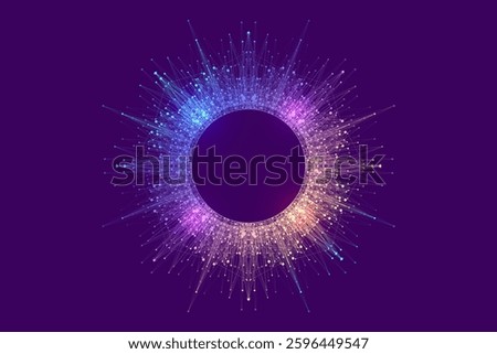 Scientific illustration quantum computer technology. Plexus fiction effect. Deep learning artificial intelligence. Big data algorithms visualization. Quantum explosion background