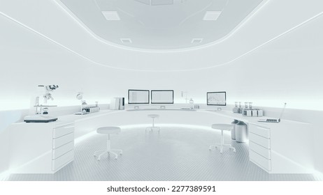 Scientific laboratory white room. can be used in education, science industry background. Designed in minimal concept.3D Render. - Powered by Shutterstock