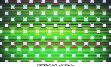 Scientific lens array style repeating green circular pattern background with linear texture.