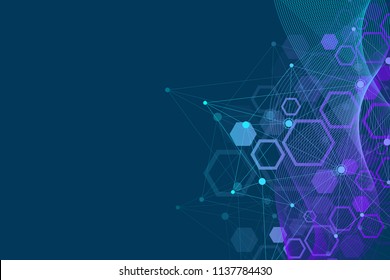 医学 科学 技術 化学の科学的分子背景 Dna分子を含む壁紙またはバナー 幾何学的ダイナミックイラスト のイラスト素材