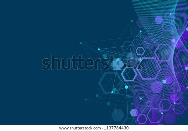 医学 科学 技術 化学の科学的分子背景 Dna分子を含む壁紙またはバナー 幾何学的ダイナミックイラスト のイラスト素材