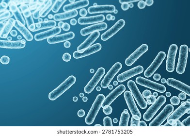 Scientific visualization of Enterobacteriaceae, gram-negative rod-shaped bacteria in intestinal microbiome causing disease. 3D rendering illustration