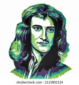 Scientist Issac Newton Character Vintage Digital Sketch Art