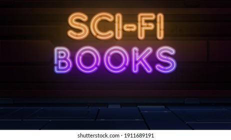 Sci-fi books Presentation shelf.3d render. High quality photo