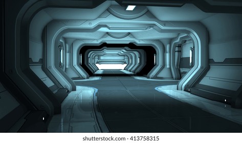 Sci-Fi corridor interior design 3d illustration