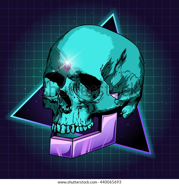 Sci-fi Illustration Of Skull. Retro Laser Style. Raster Copy Of Vector ...