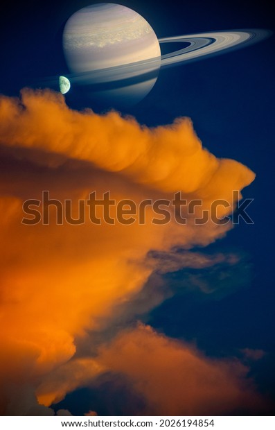 Sci-fi\
landscape. Saturn seen from one of his moons. View from the\
satellites of the planet Saturn. Clouds and atmosphere of a moon\
next to a planet with rings. 3d\
rendering