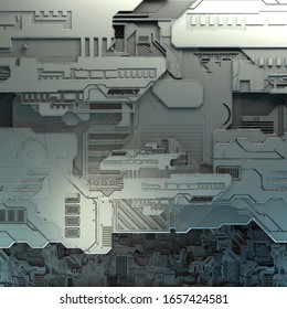SciFi Panels. Futuristic texture. Spaceship hull geometric pattern. 3d illustration. Technology concept.