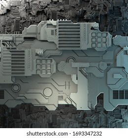 SciFi Panels. Futuristic Texture. Spaceship Hull Geometric Pattern. 3d Illustration. Technology Concept.