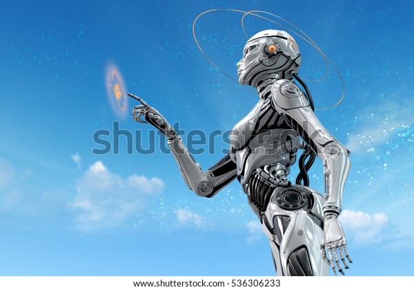 Sfロボットガール 未来的な環境で働くジノイド 仮想空間の女性ロボット のイラスト素材