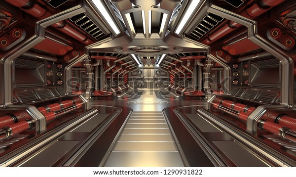 Scifi Space Station Corridor Futuristic Spaceship Stock