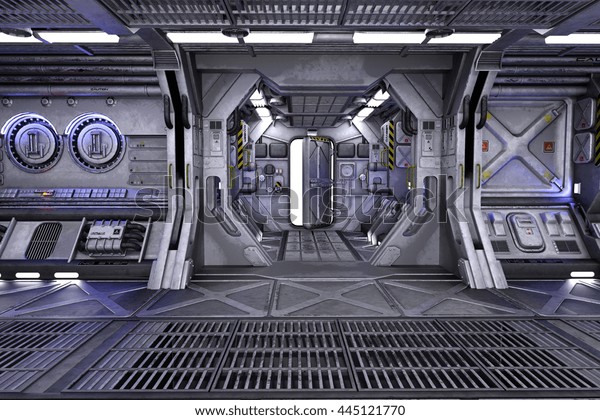 Scifi Space Station Corridor Interior 3d Stockillustration