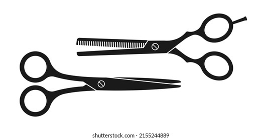 Scissor Icon Set. Black Silhouette Of Hairdresser Or Barber Scissors. Hair Cut Or Tailor Instrument. 