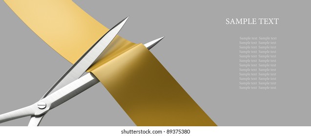 Scissors cut the ribbon closeup. High resolution. 3D image abstract background
