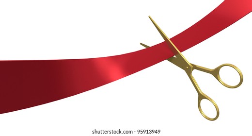 Scissors cut the ribbon, isolated on white