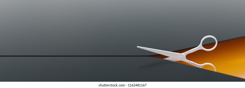 Scissors cutting an infinite surface, original 3d rendering