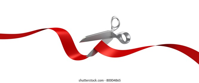 Scissors Cutting Red Ribbon