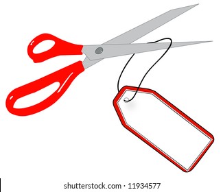 Scissors Cutting String Of Gift Or Sale Tag