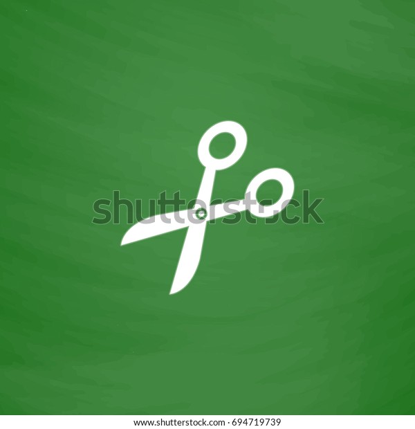 Scissors Icon Illustration. Flat symbol.\
Imitation draw with white chalk on green chalkboard. Pictogram and\
School board\
background