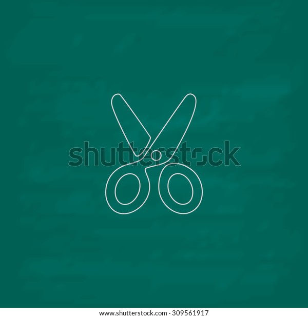 Scissors. Outline icon. Imitation draw with white\
chalk on green chalkboard. Flat Pictogram and School board\
background. Illustration\
symbol