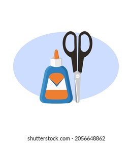 Scissors With Paper Glue Isolated Illustration. Scissors With Paper Glue Flat Icon On White Background. Scissors With Paper Glue Clipart.