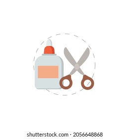 Scissors With Paper Glue Isolated Illustration. Scissors With Paper Glue Flat Icon On White Background. Scissors With Paper Glue Clipart.