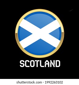 Scotland Flag Circle Golden Rings Euro 2020 On Background Black