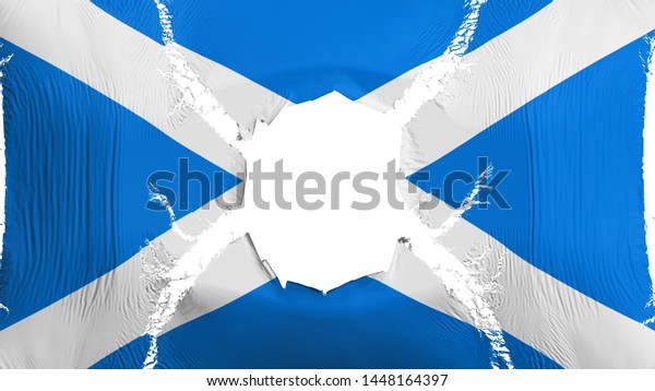 Scotland\
flag with a hole, white background, 3d\
rendering