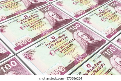 Scotland pound bills stacks background. Computer generated 3D photo rendering