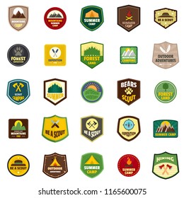 Scout Badge Emblem Stamp Icons Set. Flat Illustration Of 25 Scout Badge Emblem Stamp Icons Isolated On White