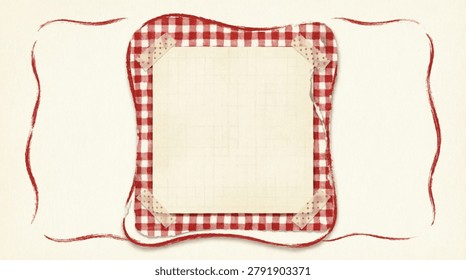 scrapbook background featuring a cream grid paper center framed by a red and white gingham plaid pattern.
