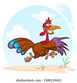 Screaming Running Cartoon Turkey Bird Character