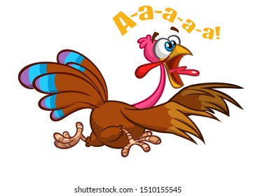 Screaming Running Cartoon Turkey Bird Character Illustration