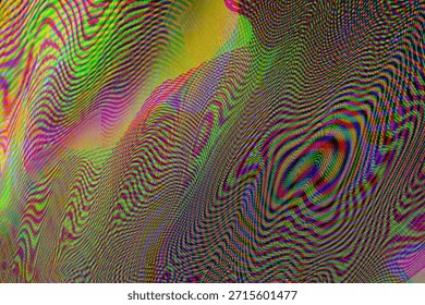 A screen display with multicolor waveform rgb chromatic aberation glitch effect abstract background