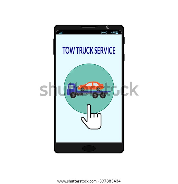 the screen of the mobile phone icon to call the tow\
truck, the pointing\
hands