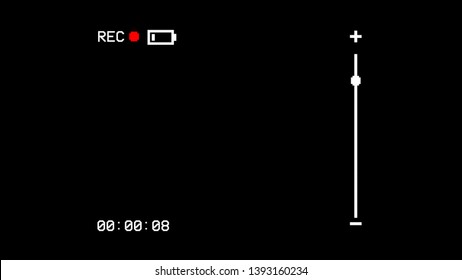 The Screen Of A VHS VCR Recorder Showing An Empty Battery Symbol. Black Background. Use: Overlay Or Key. Clean Style.
