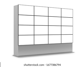 Screen Video Wall Mockup, Tv Panels Stand Isolated On White Background, 3d Rendering