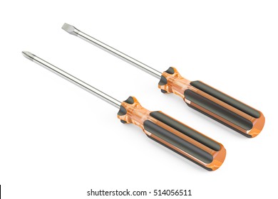 Screwdrivers, 3D rendering isolated on white background