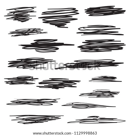 Scribble brush strokes set, logo design element. Sketch graphic