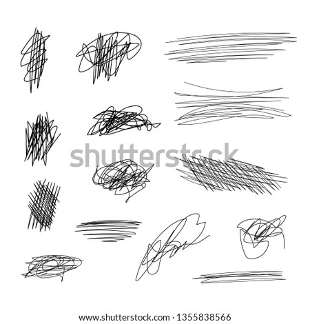 Scribble Lines Set, Black Brush Strokes on White Background.