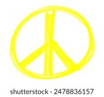 Scribble symbol of peace, yellow fluorescent marker isolated on white