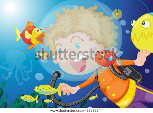 Scuba Diving Kid Vector Image Available Stock Illustration 32898244