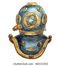 Scuba helmet  Watercolor illustration 