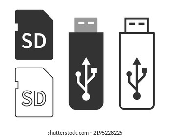 SD Card External Memory Icon Illustration Set