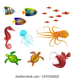 Sea Animals Fish Isolated On White Stock Illustration 1472536202 ...